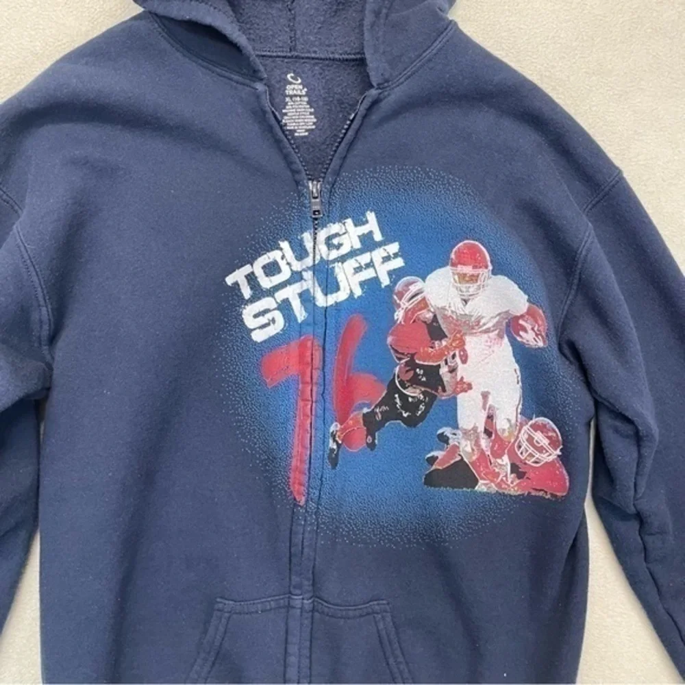 Football Graphic Full Zip Hoodie Sweatshirt navy blue boys Size XL 16-18 - Picture 3 of 6